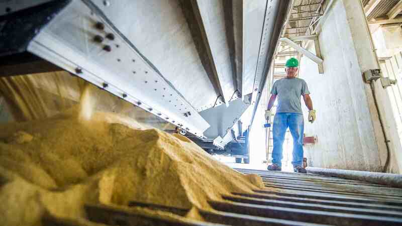 A Cargill employee in an animal feed production facility. 凤凰彩票动物饲料生产设施的员工。